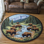Bison Dream Round Mat Rug - washable non-slip printed rug