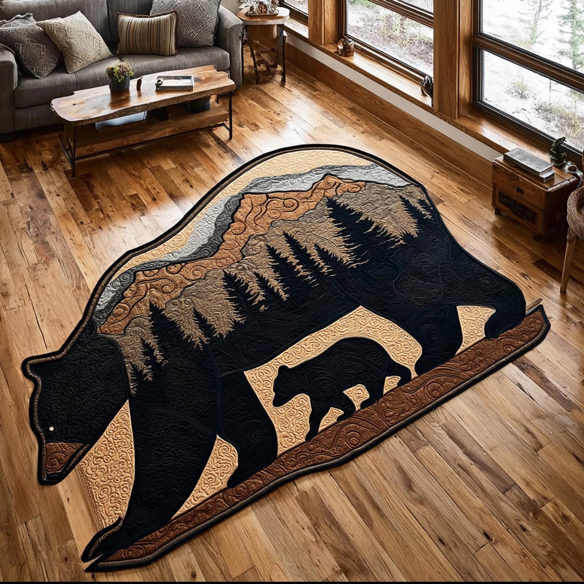 Black Bear Custom Shape Area Rug - Cute Animal Design | Die-Cut Non-Slip Rug - washable non-slip printed rug