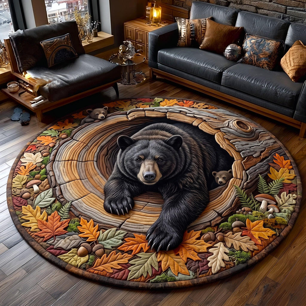 Black Bear Haven Round Mat Rug - Cute Animal Design | Charming Home Decor - washable non-slip printed rug