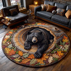 Black Bear Haven Round Mat Rug - Cute Animal Design | Charming Home Decor - washable non-slip printed rug