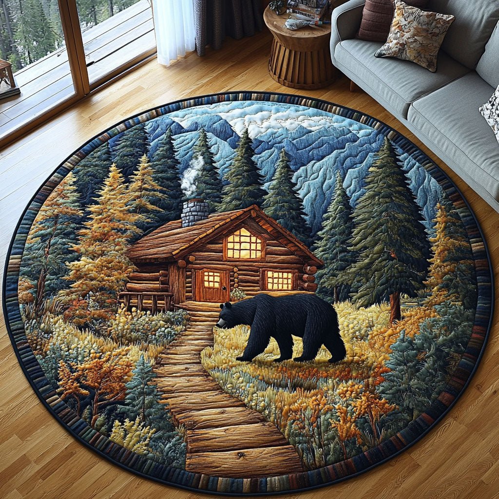 Black Bear Haven Round Mat Rug - washable non-slip printed rug