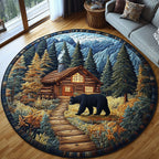 Black Bear Haven Round Mat Rug - washable non-slip printed rug