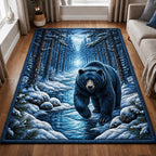 Black Bear In Snowy area rug in a living room