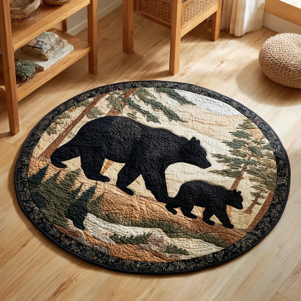 Black Bears Journey Round Mat Rug - washable non-slip printed rug