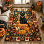 Black Cat Autumn Harvest area rug in a living room