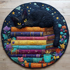 Black Cat Book Stacks Round Mat Rug - washable non-slip printed rug