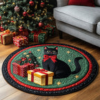 Black Cat Charm Round Mat Rug - washable non-slip printed rug