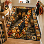 Black Cat Halloween Path area rug in a living room