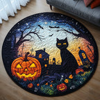 Black Cat Halloween Round Mat Rug - washable non-slip printed rug