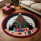 Black Cat Joy Round Mat Rug - washable non-slip printed rug