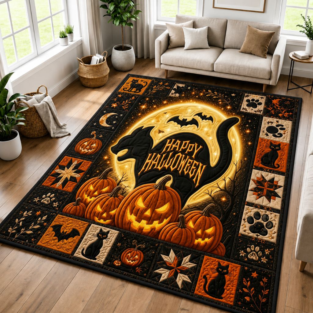 Black Cat Magic area rug in a living room