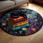 Black Cat Magic Book Round Mat Rug - washable non-slip printed rug