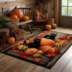Black Cat Pumpkins area rug in a living room