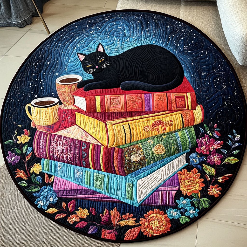 Black Cat Purrfection Round Mat Rug - washable non-slip printed rug