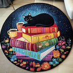 Black Cat Purrfection Round Mat Rug - washable non-slip printed rug