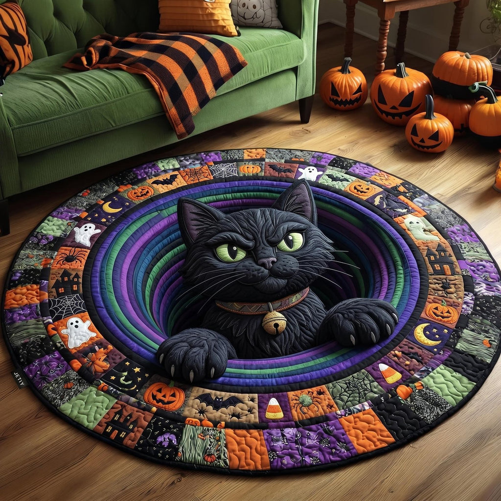 Black Cat Round Mat Rug - washable non-slip printed rug