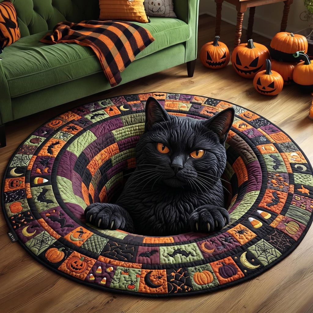 Black Cat Round Mat Rug - Cute Pet Design | Animal Printed Home Decor