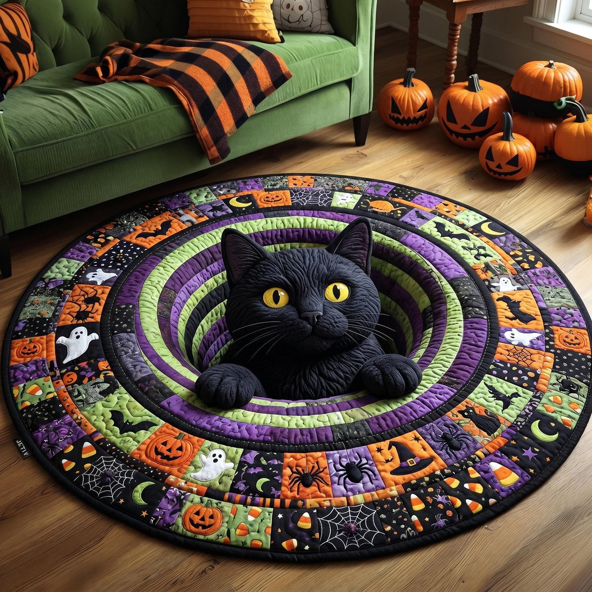 Black Cat Round Mat Rug - Cute Pet Design | Animal Printed Home Decor