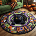 Black Cat Round Mat Rug - Cute Pet Design | Animal Printed Home Decor