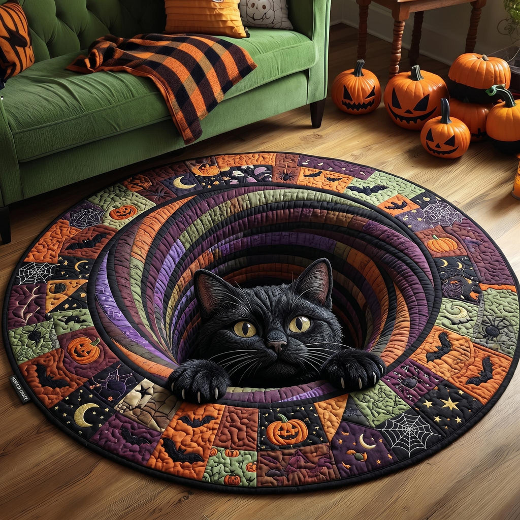 Black Cat Round Mat Rug GFTONMU851