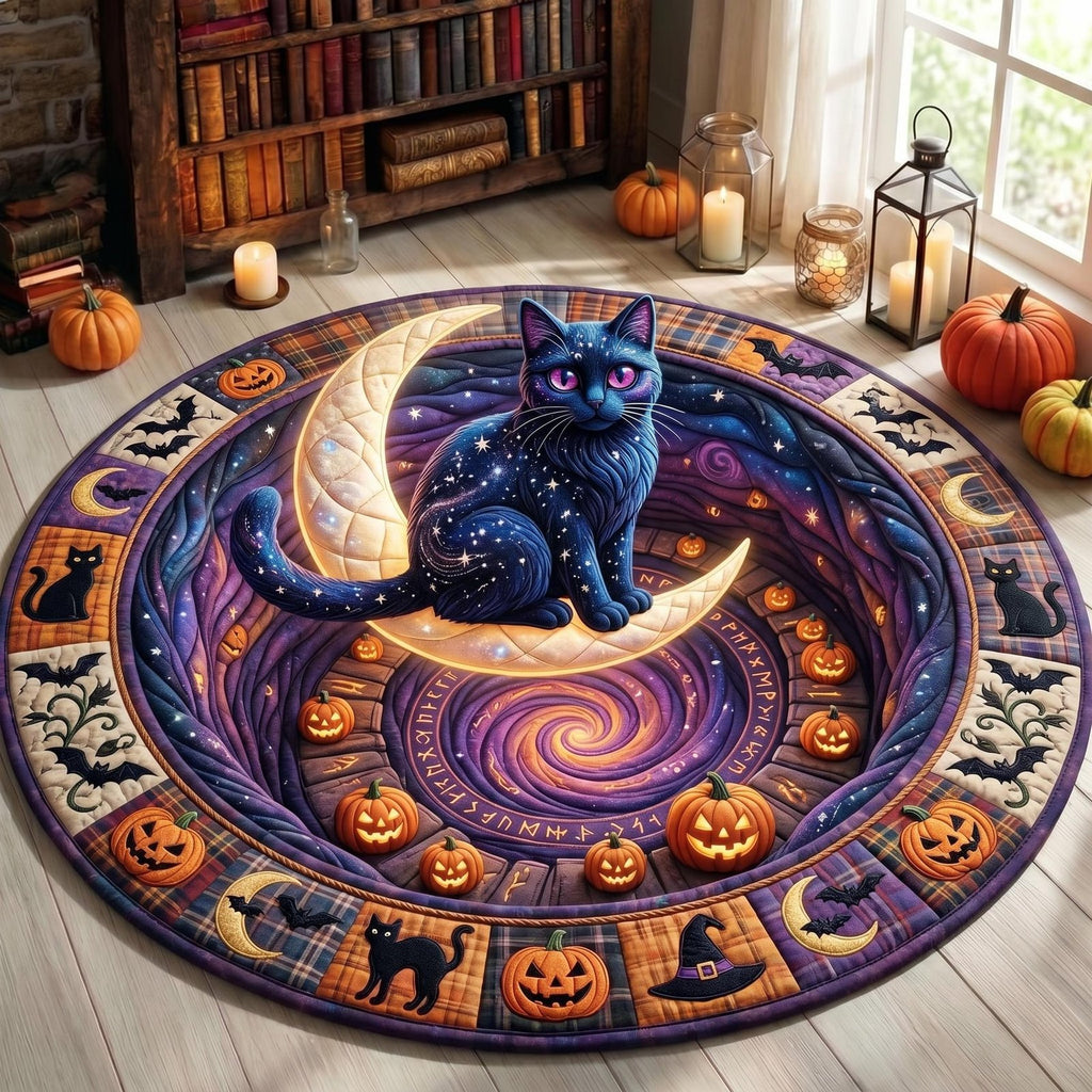 Black Cat Round Mat Rug - Cute Pet Design | Animal Printed Home Decor