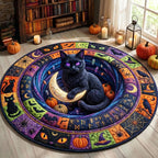 Black Cat Round Mat Rug - Cute Pet Design | Animal Printed Home Decor