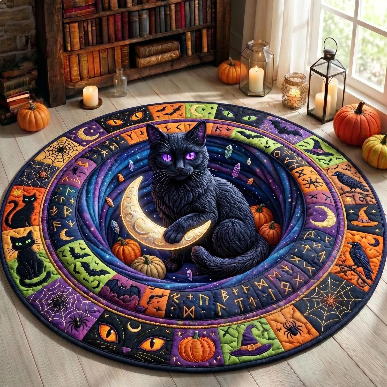 Black Cat Round Mat Rug - Cute Pet Design | Animal Printed Home Decor