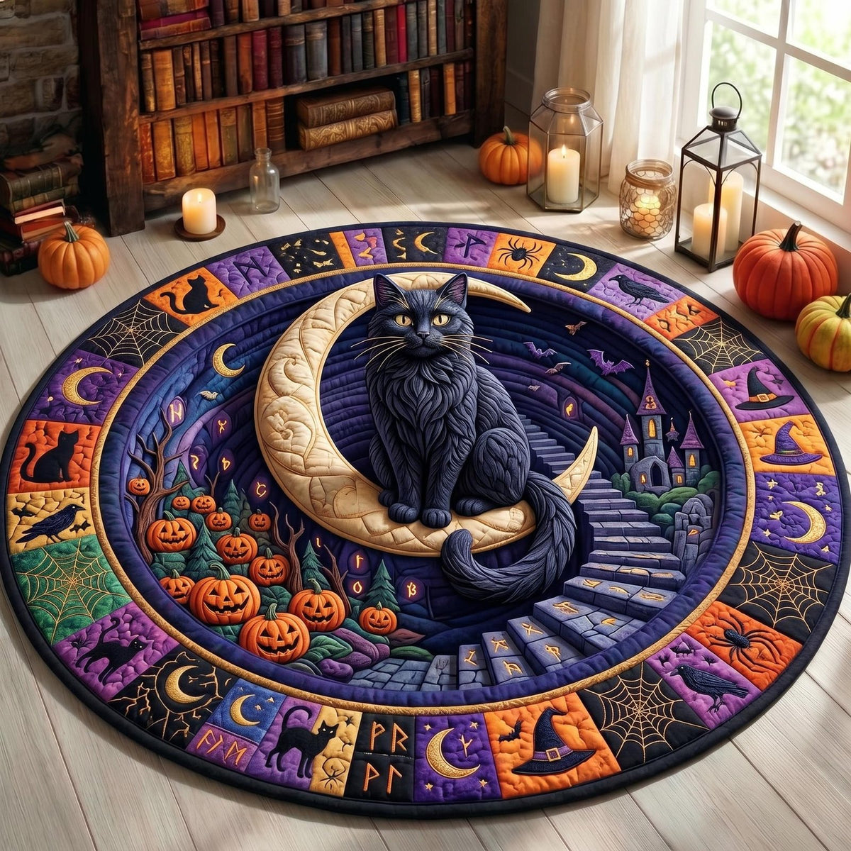 Black Cat Round Mat Rug - Cute Pet Design | Animal Printed Home Decor