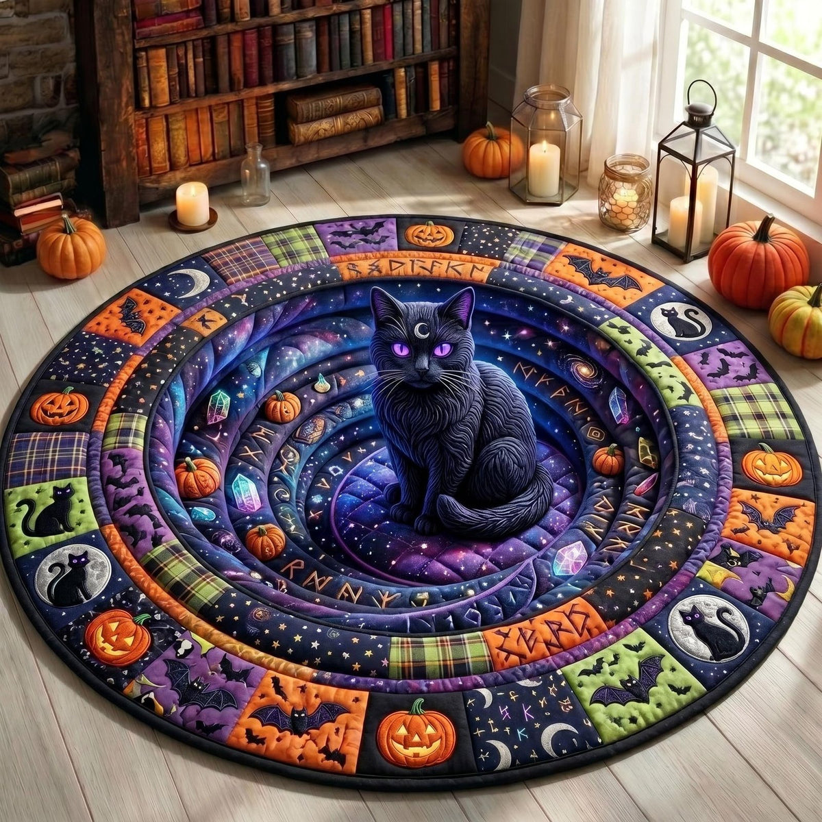 Black Cat Round Mat Rug - Cute Pet Design | Animal Printed Home Decor