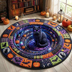 Black Cat Round Mat Rug - Cute Pet Design | Animal Printed Home Decor