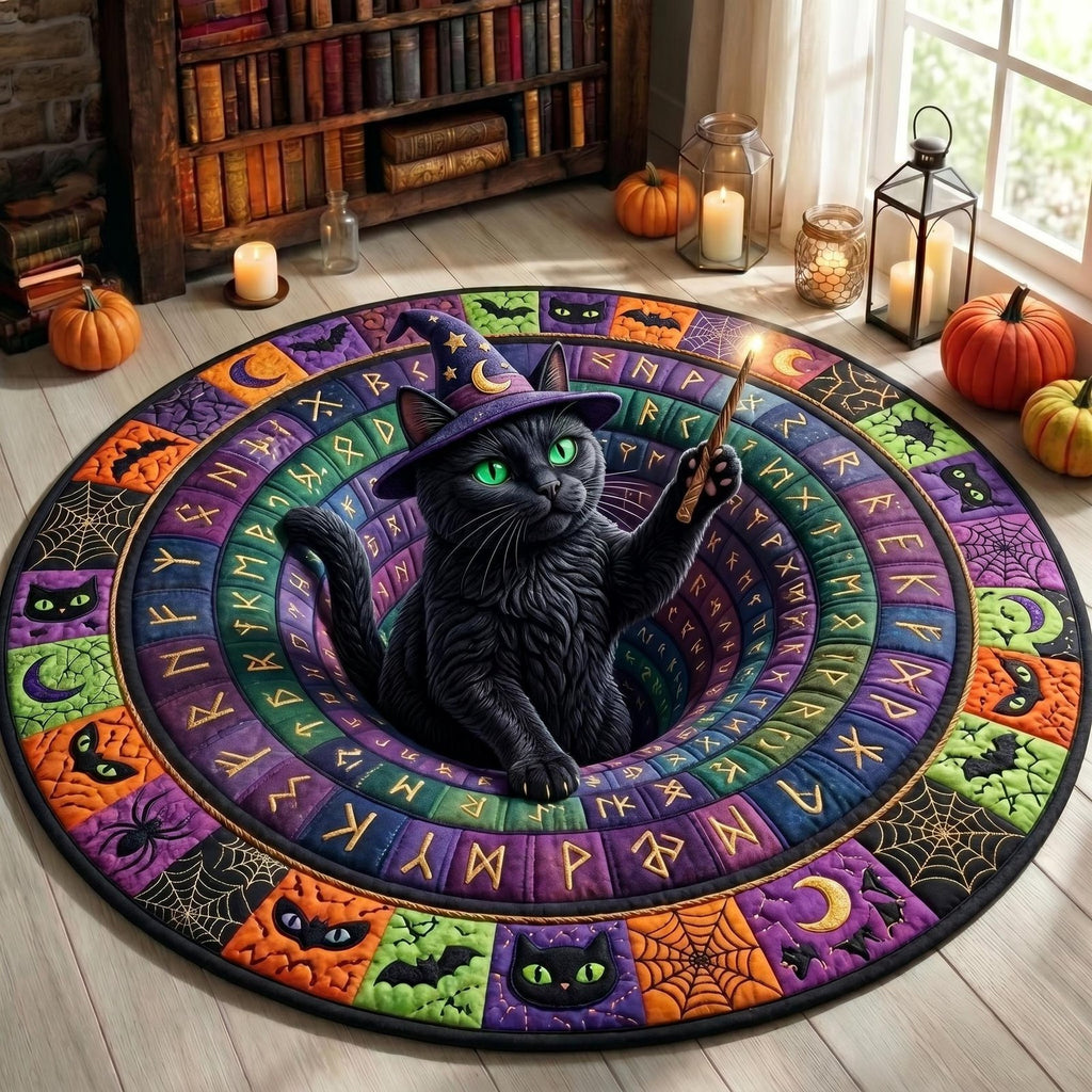 Black Cat Round Mat Rug - Cute Pet Design | Animal Printed Home Decor