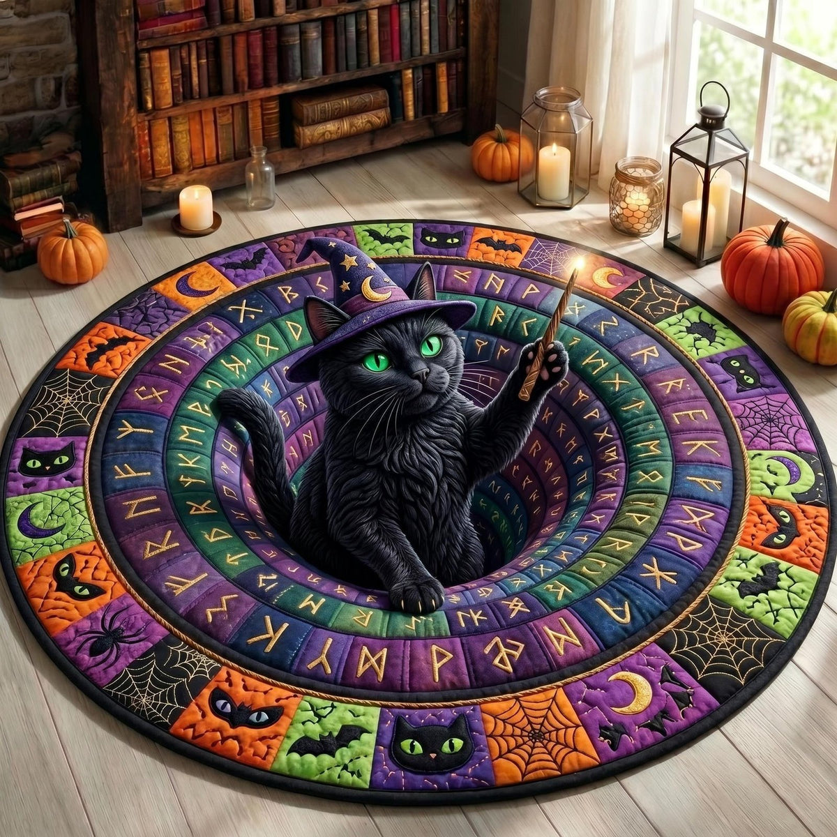 Black Cat Round Mat Rug - Cute Pet Design | Animal Printed Home Decor