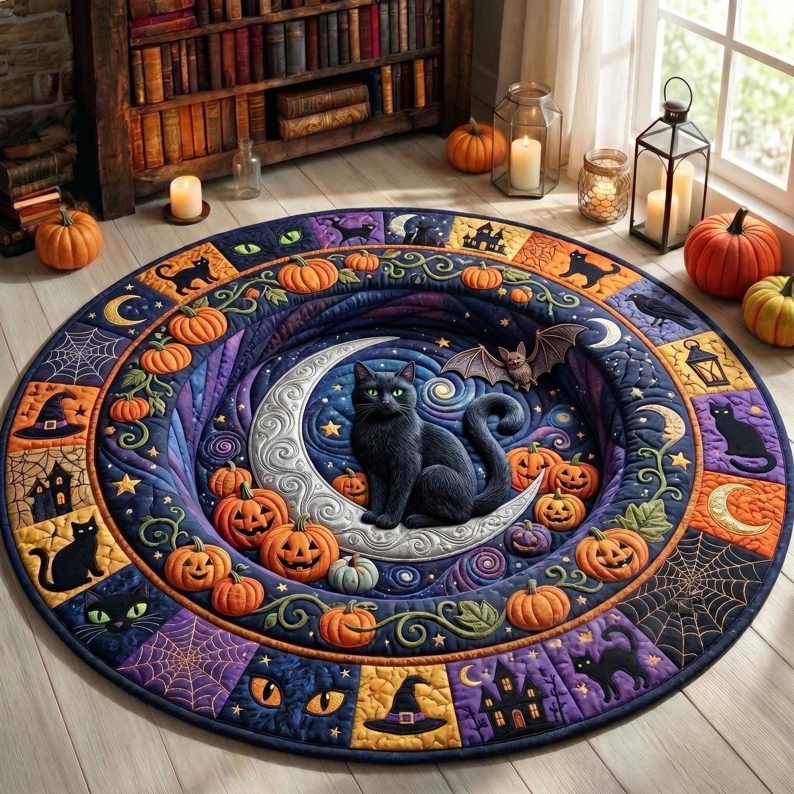 Black Cat Round Mat Rug - Cute Pet Design | Animal Printed Home Decor