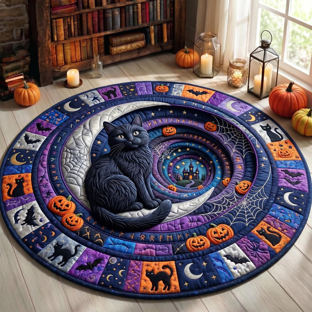 Black Cat Round Mat Rug - Cute Pet Design | Animal Printed Home Decor