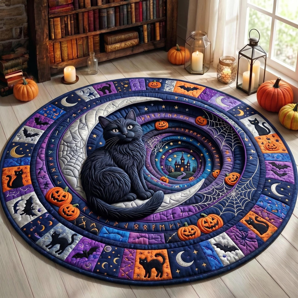 Black Cat Round Mat Rug - Cute Pet Design | Animal Printed Home Decor