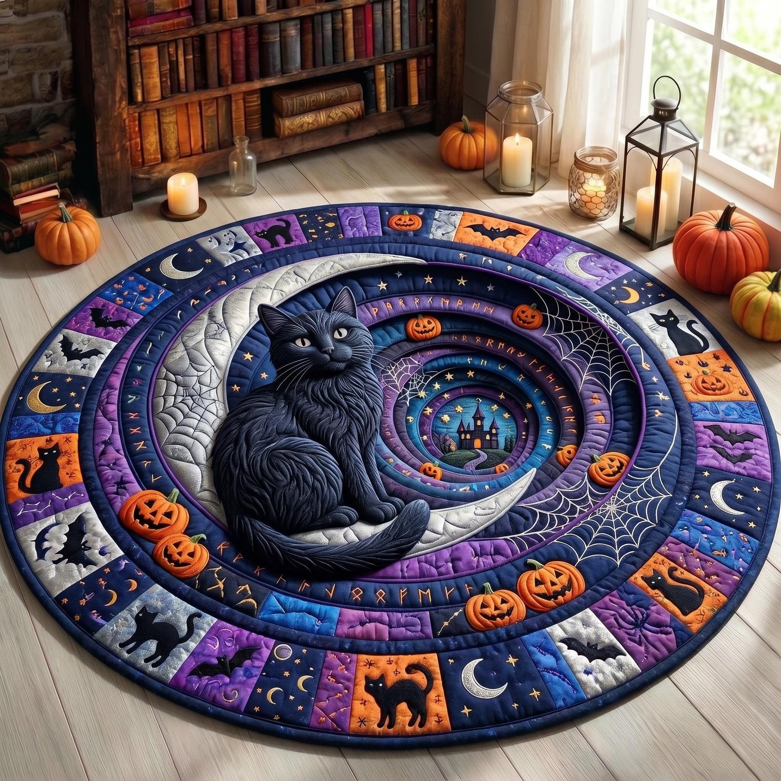 Black Cat Round Mat Rug - Cute Pet Design | Animal Printed Home Decor