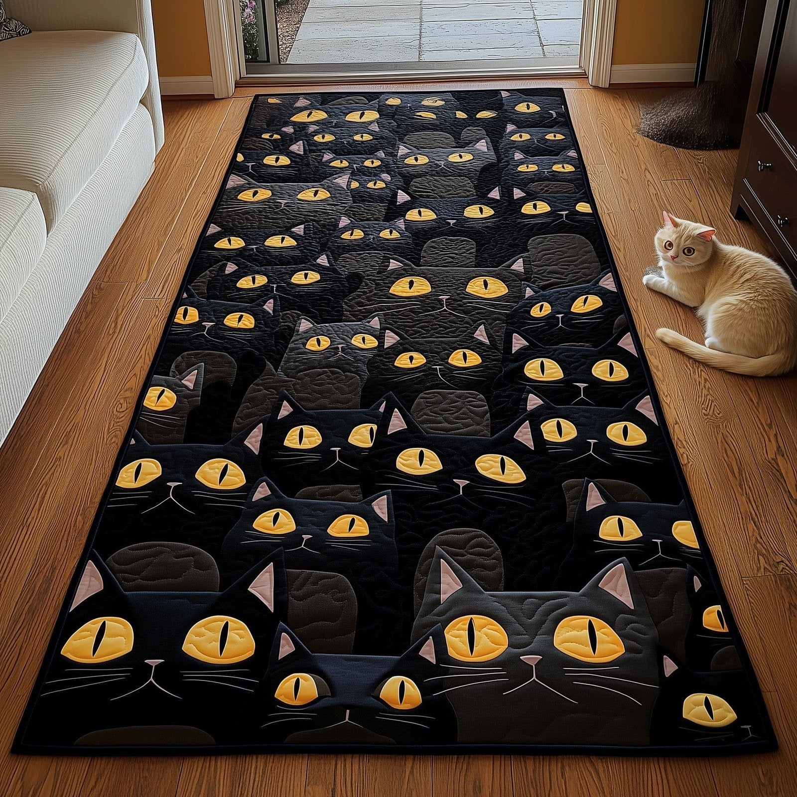 Black Cat Runner Rug - Cute Pet Design | Animal Printed Runner Rug