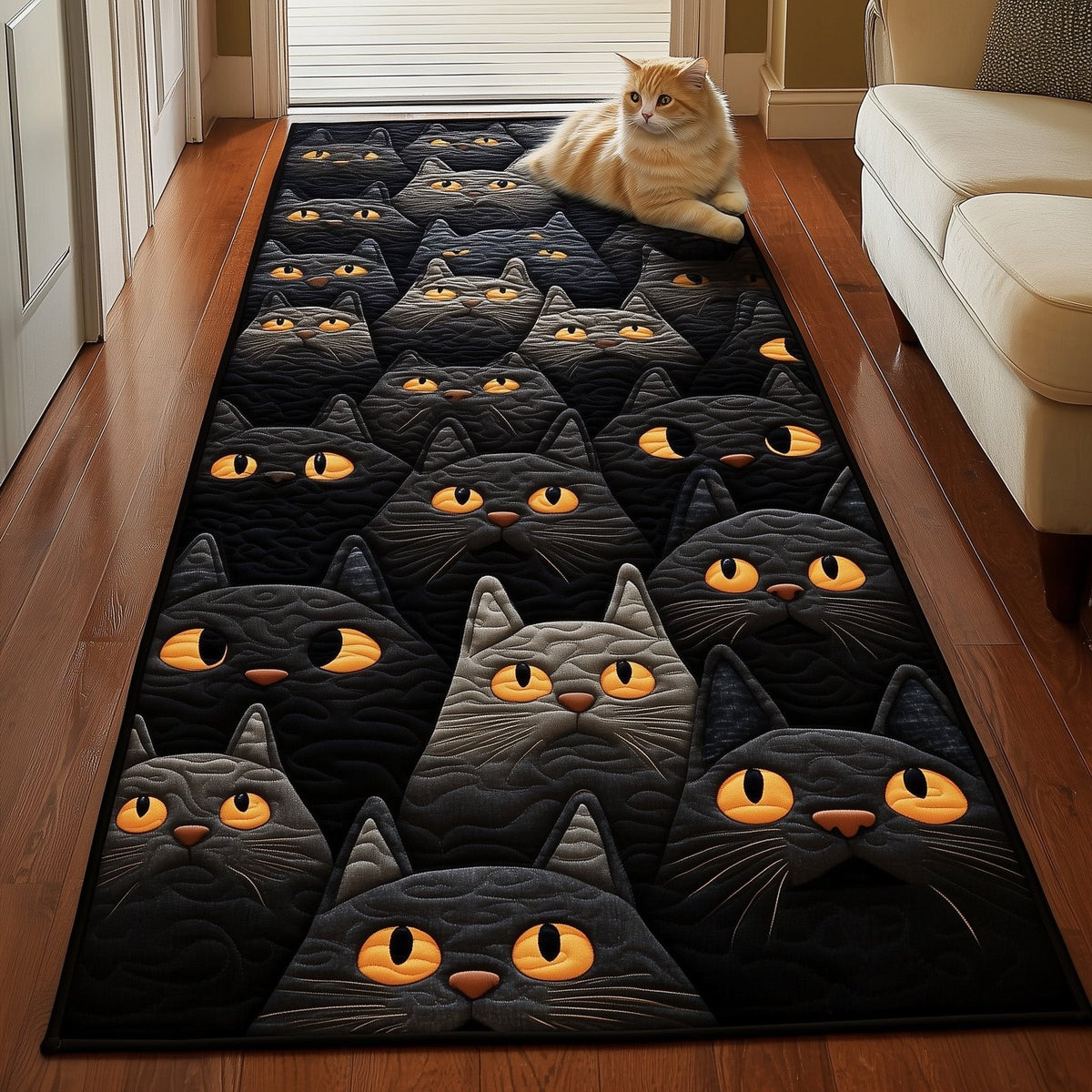 Black Cat Runner Rug - Cute Pet Design | Animal Printed Runner Rug