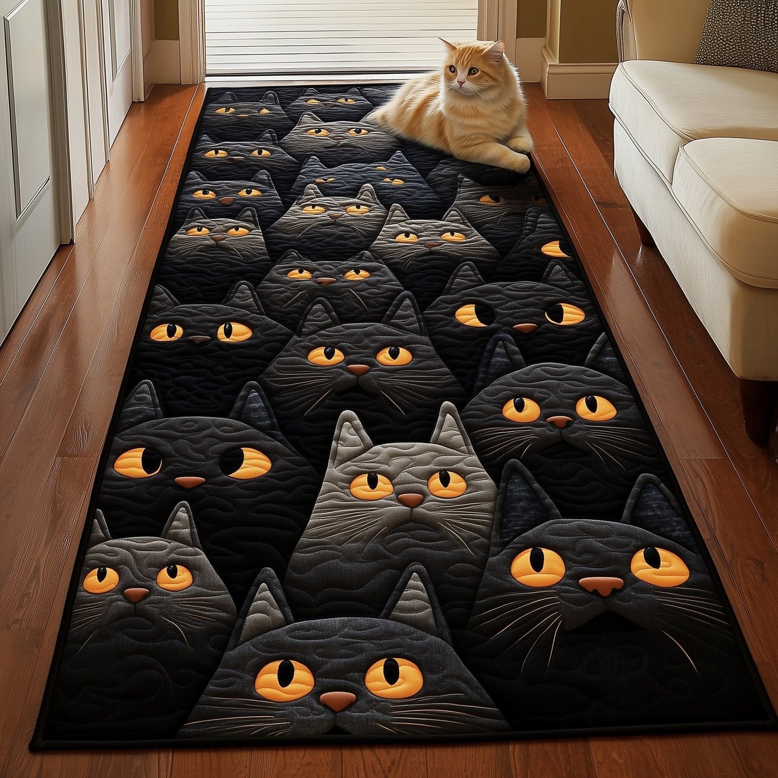 Black Cat Runner Rug - Cute Pet Design | Animal Printed Runner Rug