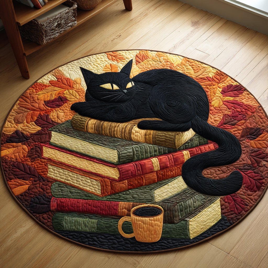 Black Cat Tale Book Round Mat Rug - Cute Pet Design | Animal Printed Home Decor