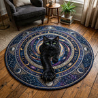 Black Cat Universe Round Mat Rug - washable non-slip printed rug