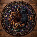 Black Cat Vortex Round Mat Rug - Cute Pet Design | Animal Printed Home Decor