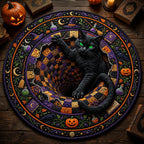 Black Cat Vortex Round Mat Rug - Cute Pet Design | Animal Printed Home Decor