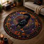 Black Cat Vortex Round Mat Rug - Cute Pet Design | Animal Printed Home Decor