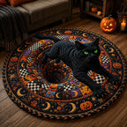 Black Cat Vortex Round Mat Rug - Cute Pet Design | Animal Printed Home Decor