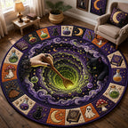 Black Cat Witchs Cauldron Halloween Round Mat Rug - washable non-slip printed rug