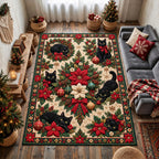 Black Cats And Poinsettias area rug in a living room