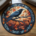 Black Crow Round Mat Rug - washable non-slip printed rug