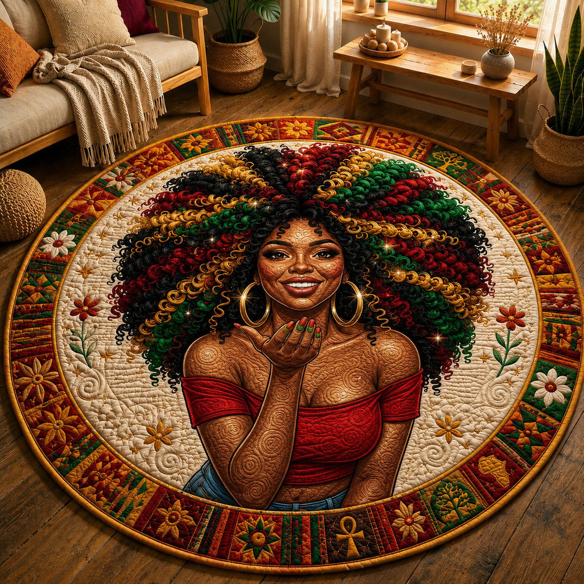 Black Girl Magic Round Mat Rug - washable non-slip printed rug
