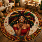 Black Girl Magic Round Mat Rug - washable non-slip printed rug